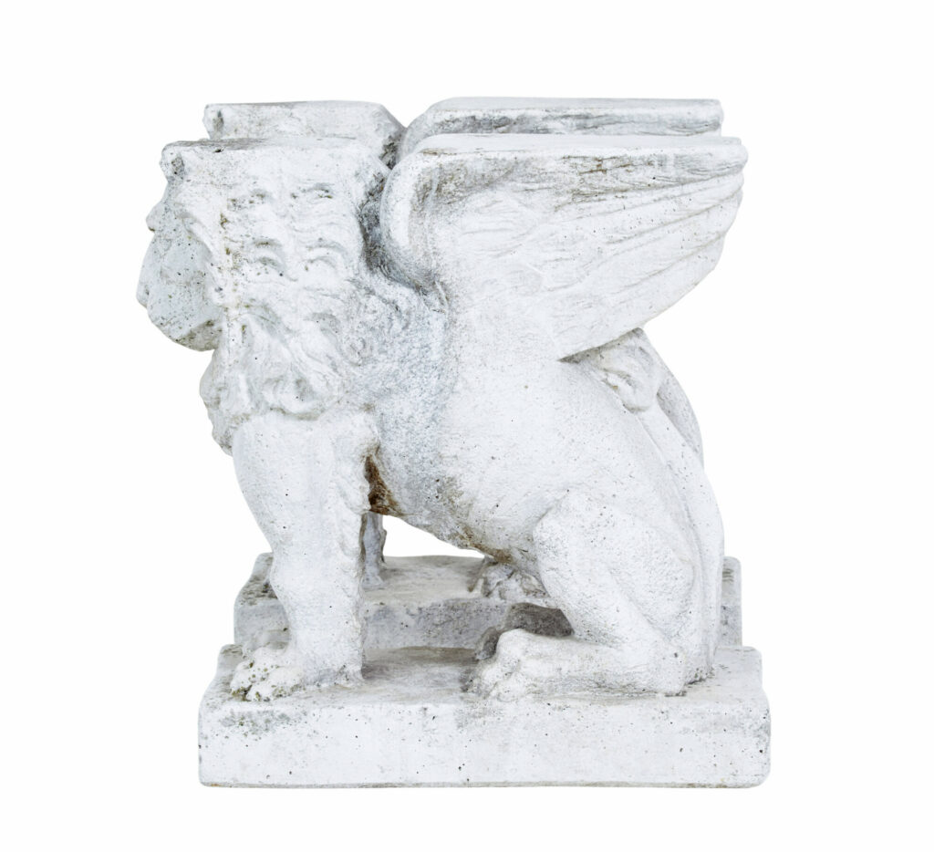 Pair of Early 20th Century Stone Garden Lion Pedestals — image 5