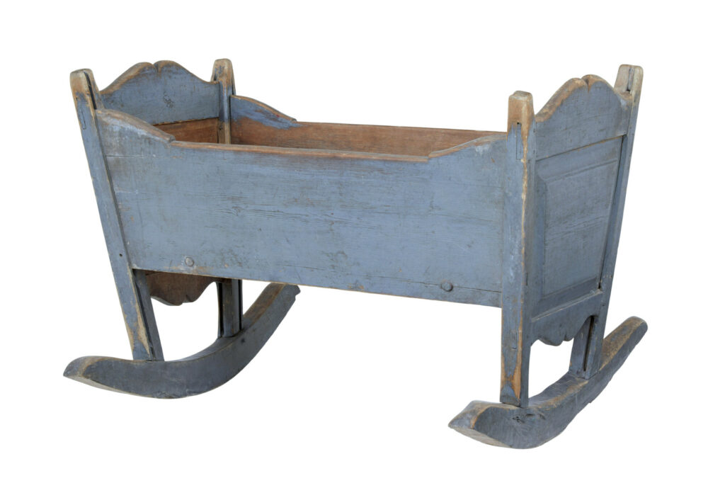 Mid 19th Century Swedish Painted Pine Rocking Cradle