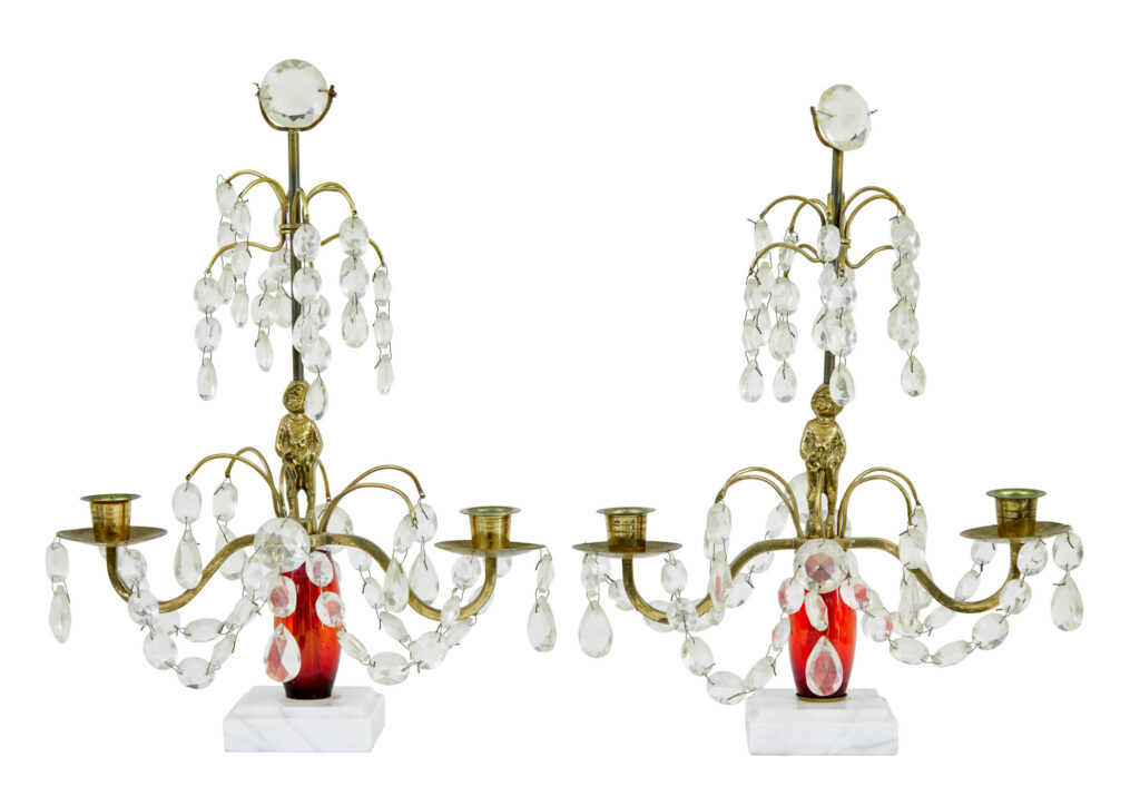 Pair of Mid 20th Century Cut Glass and Marble Candelabra — image 5