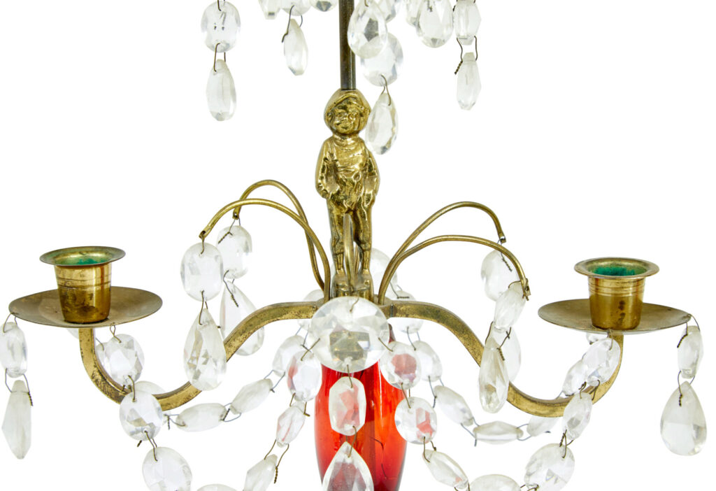 Pair of Mid 20th Century Cut Glass and Marble Candelabra — image 3