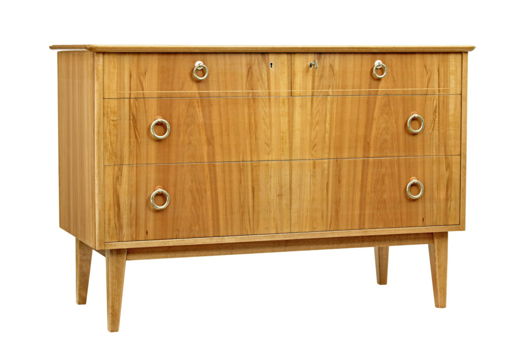 SWEDISH MID CENTURY WALNUT CHEST OF DRAWERS BY SMF BODAFORS
