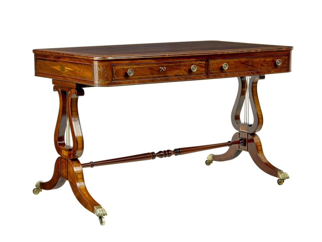 19TH CENTURY REGENCY BRASS INLAID WRITING DESK