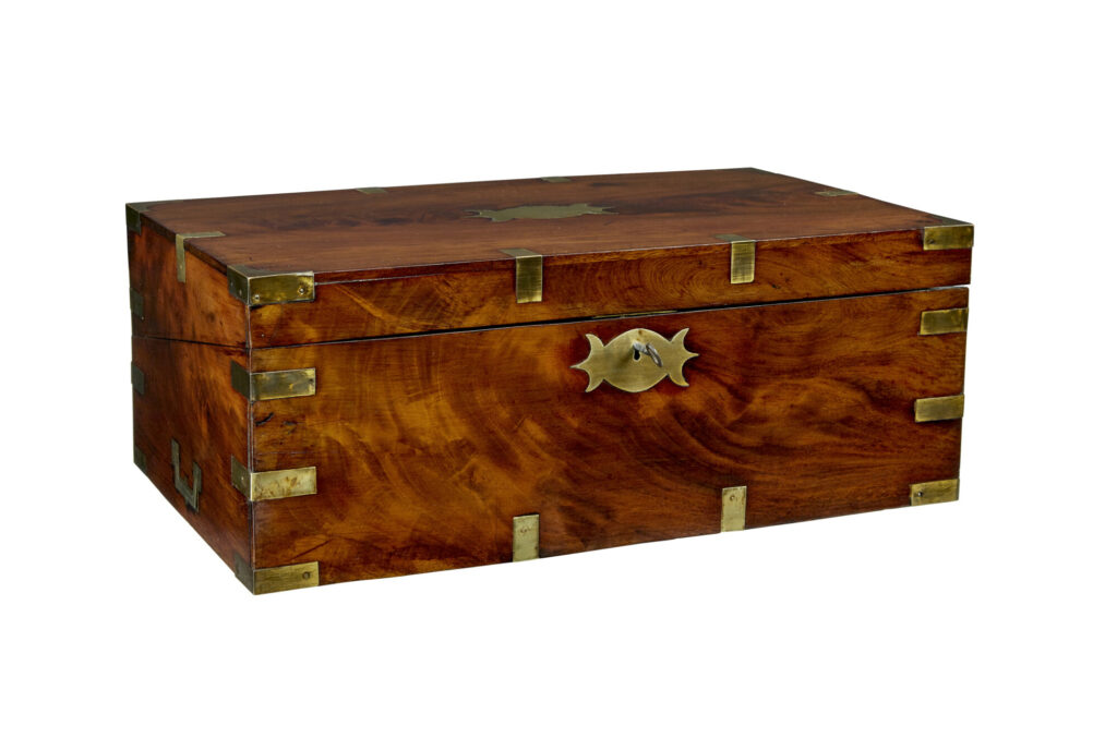Mid 19th Century Mahogany Brass Bound Campaign Writing Slope