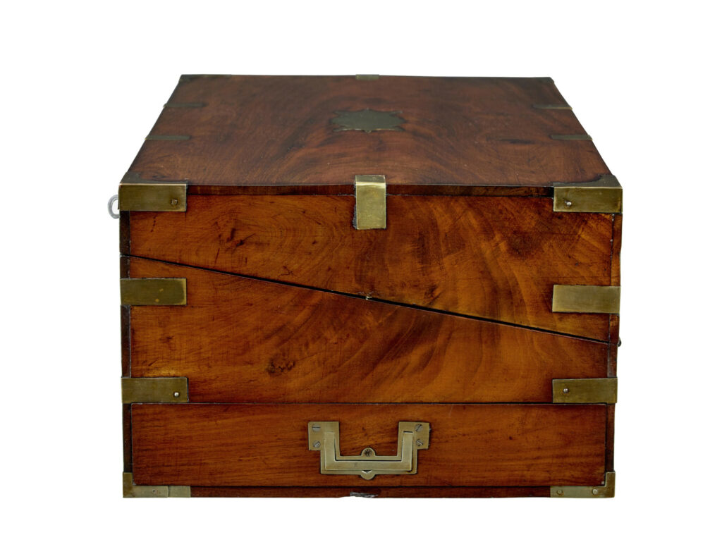 Mid 19th Century Mahogany Brass Bound Campaign Writing Slope — image 8