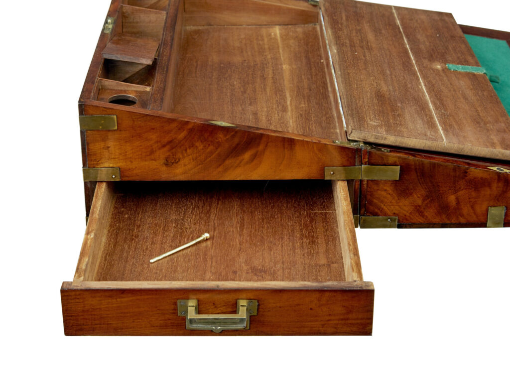 Mid 19th Century Mahogany Brass Bound Campaign Writing Slope — image 4