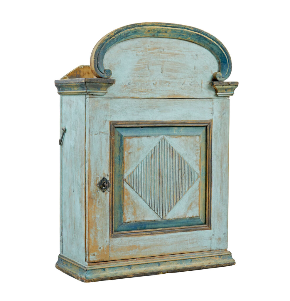 Finnish 19th Century Painted Pine Wall Cupboard