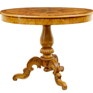 19TH CENTURY HAND CARVED AND INLAID ELM SIDE TABLE