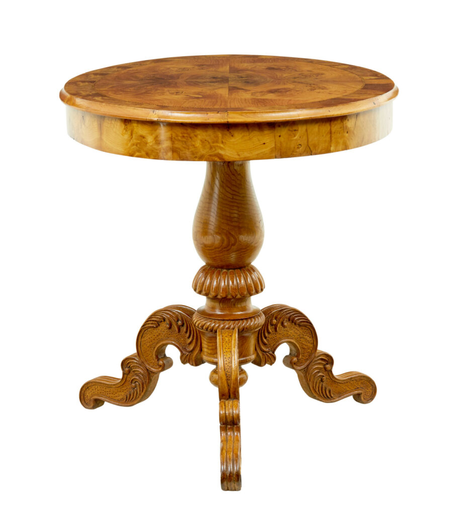 19th Century Hand Carved and Inlaid Elm Side Table — image 9