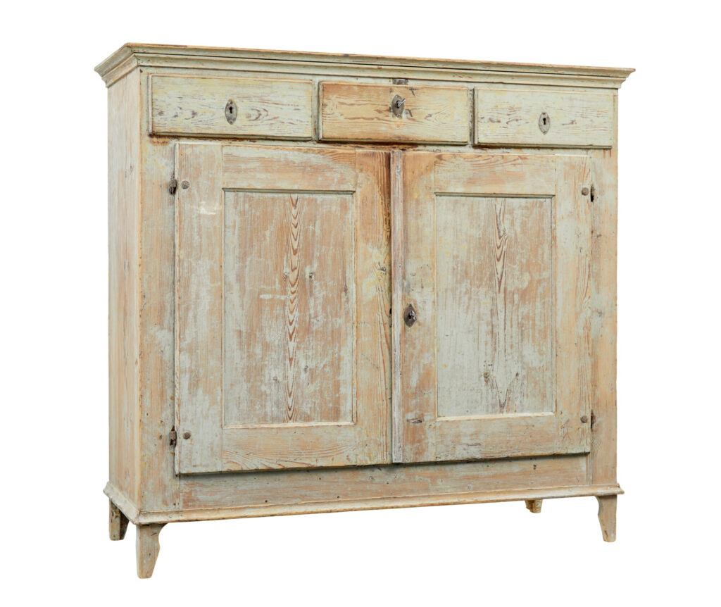 19th Century Original Scraped Paint Swedish Cupboard