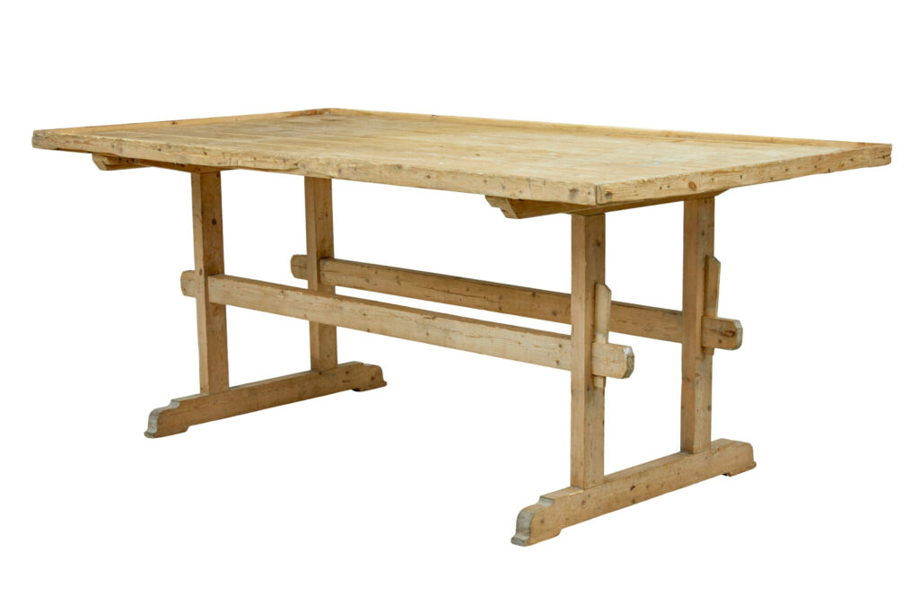 19TH CENTURY SWEDISH PINE TRESTLE BAKERS TABLE