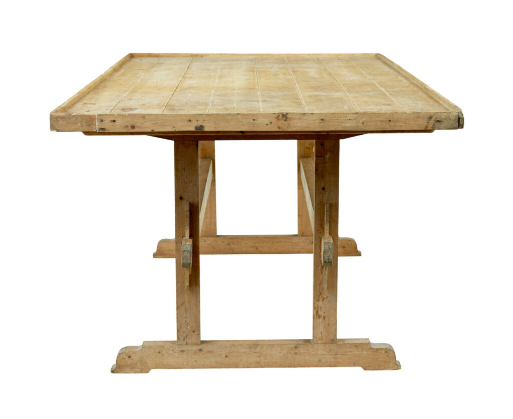 19th Century Swedish Pine Trestle Bakers Table — image 8
