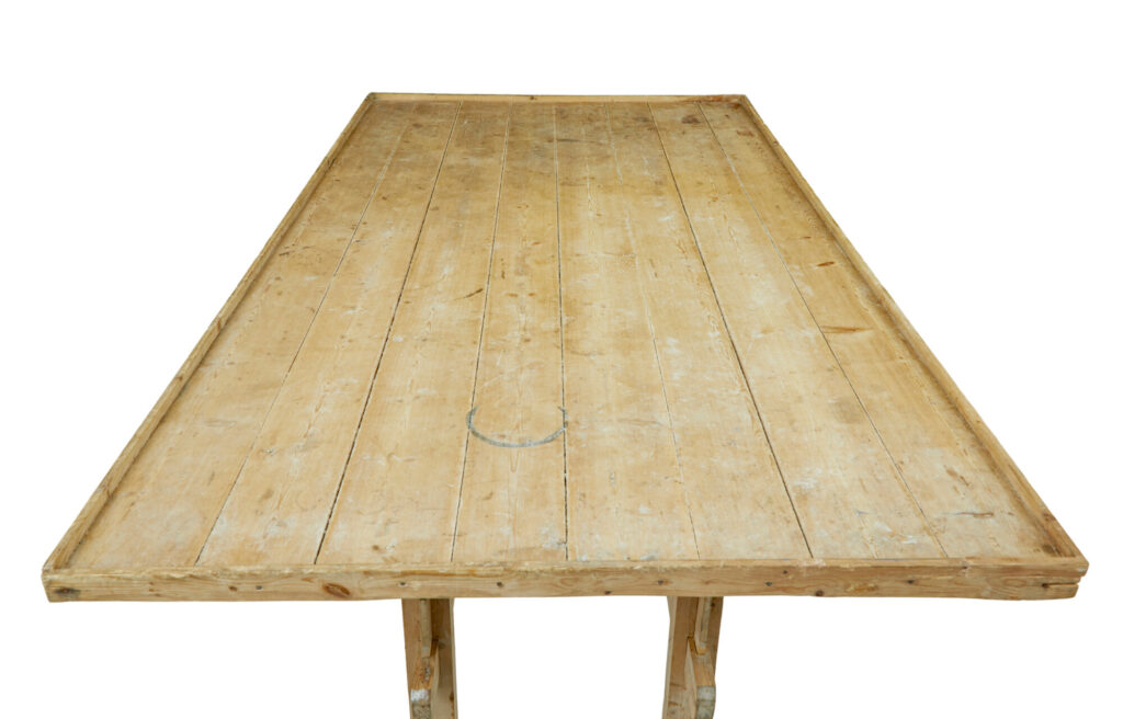 19th Century Swedish Pine Trestle Bakers Table — image 5