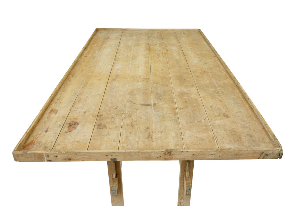 19th Century Swedish Pine Trestle Bakers Table — image 4