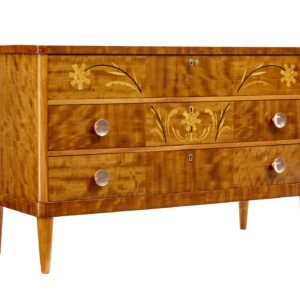 MID CENTURY SWEDISH BIRCH INLAID CHEST OF DRAWERS