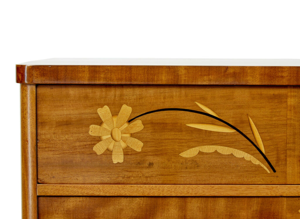 Mid Century Swedish Birch Inlaid Chest of Drawers — image 10