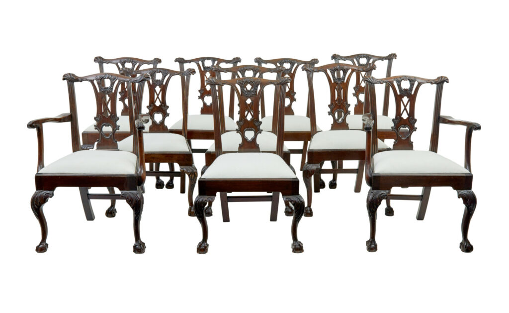 Set of 10 19th Century Chippendale Design Dining Chairs