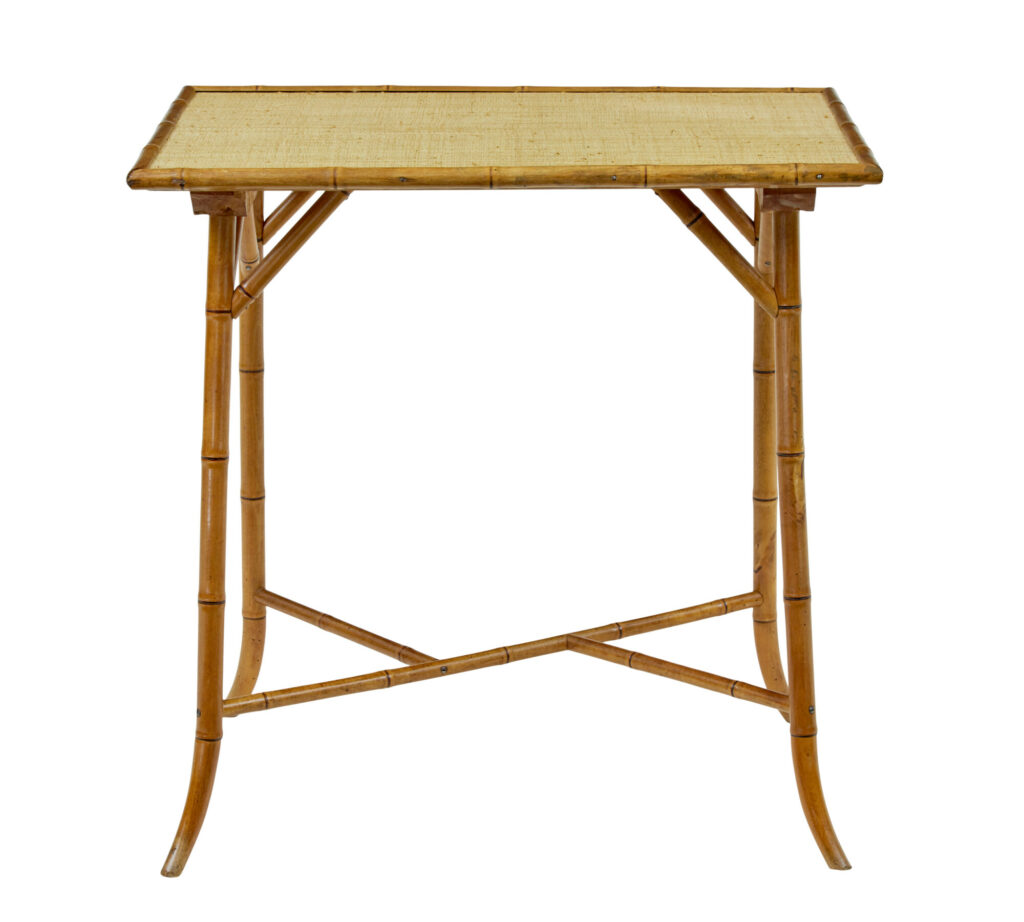 Early 20th Century Bamboo and Hesian Side Table — image 3