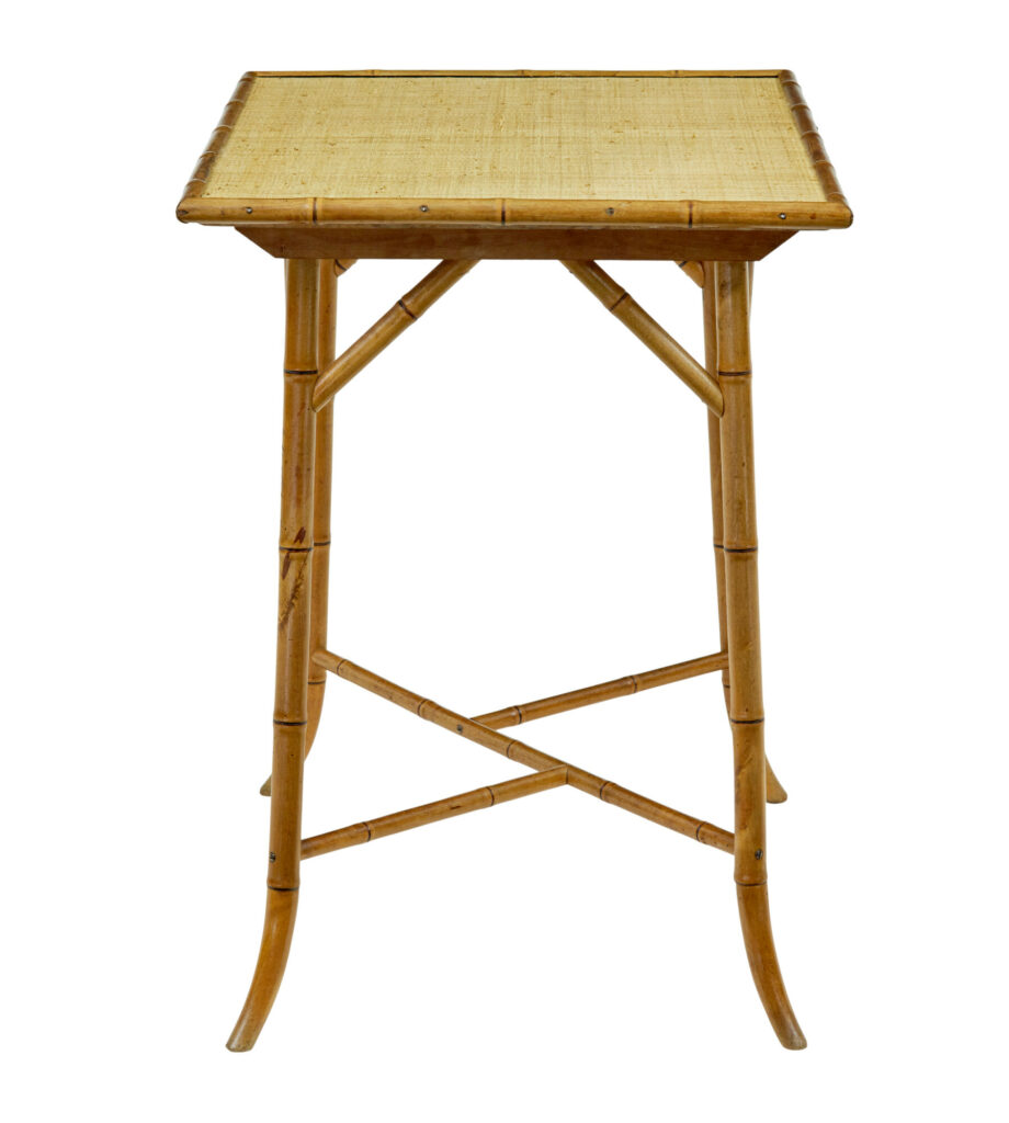 Early 20th Century Bamboo and Hesian Side Table — image 2