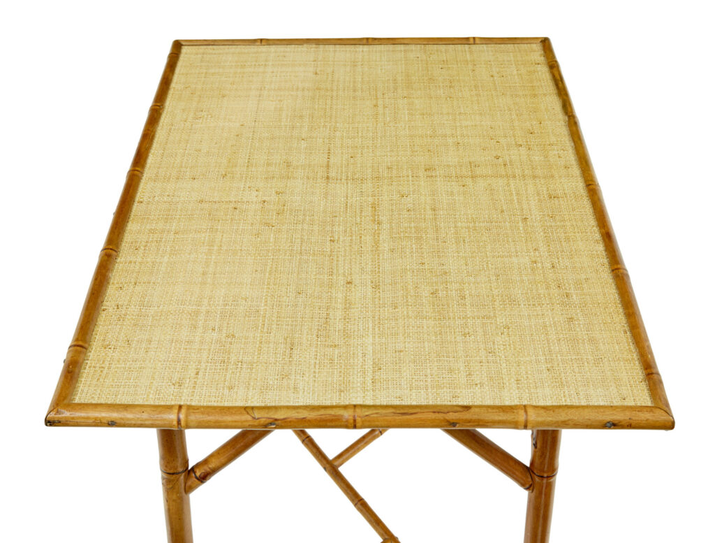 Early 20th Century Bamboo and Hesian Side Table — image 7