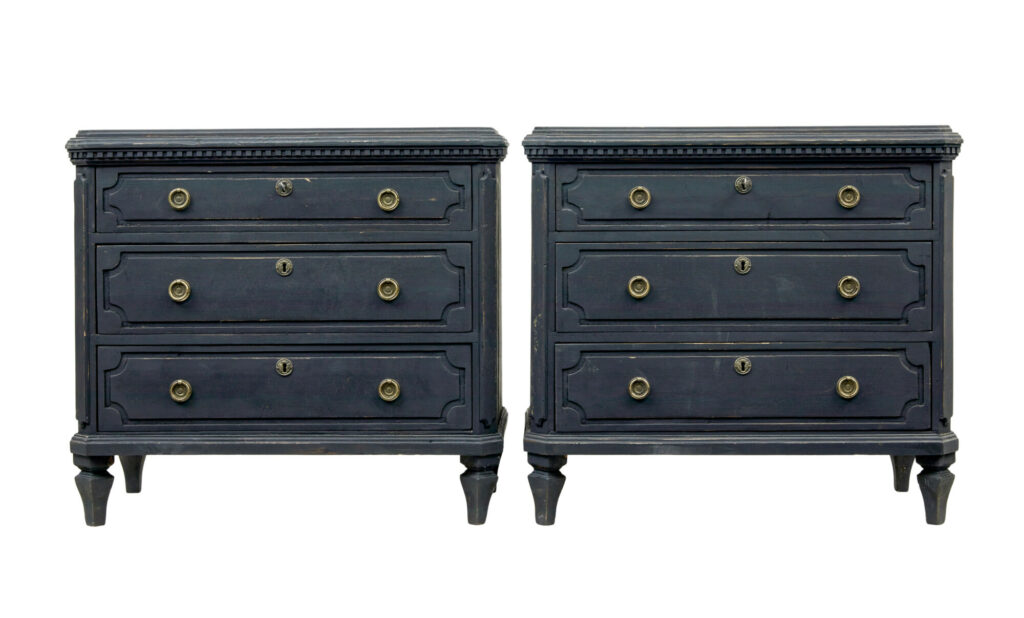 SWEDISH PAIR OF 19TH CENTURY BLACK PAINTED COMMODES