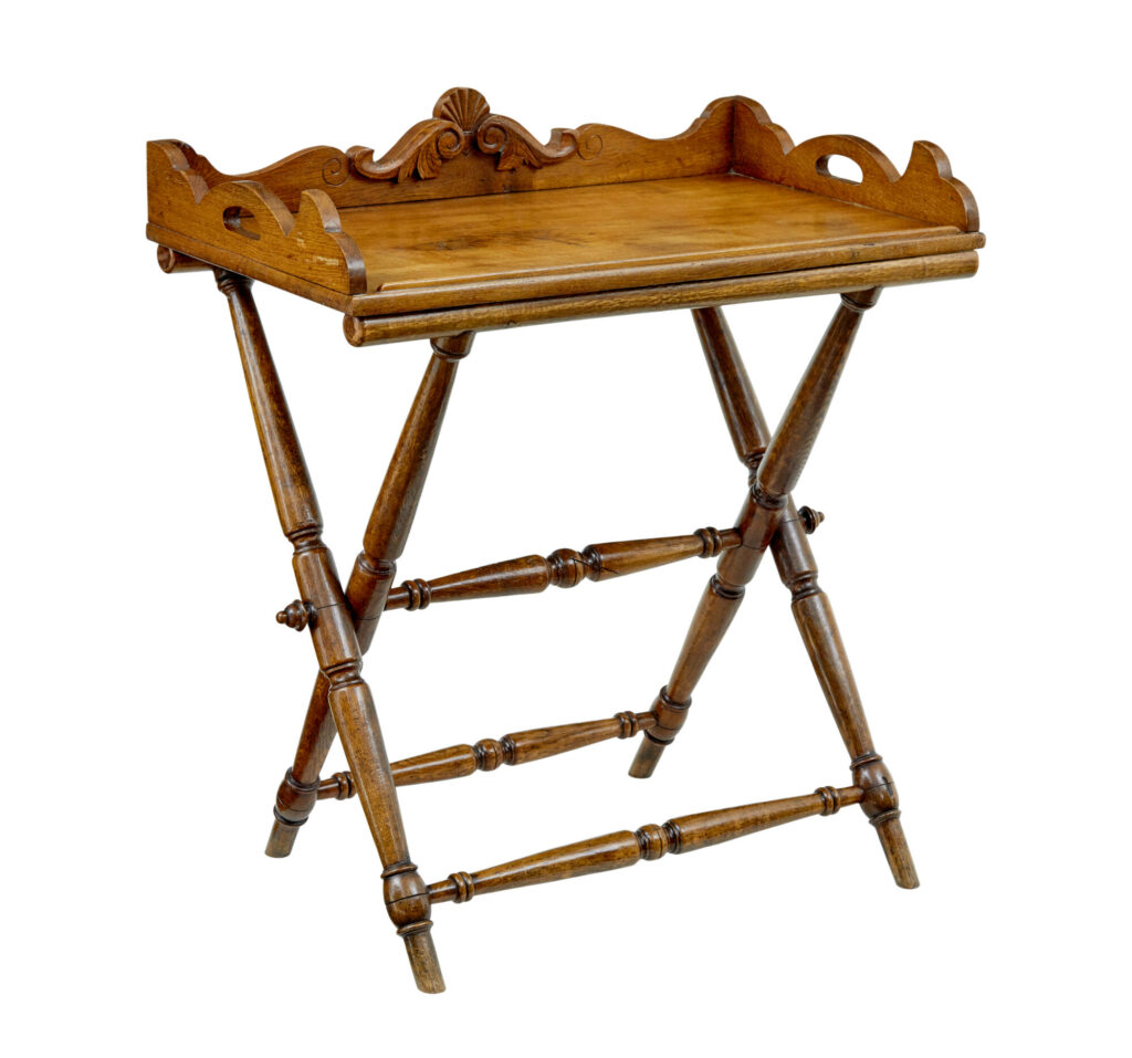 19th Century Solid Oak Gothic Revival Butlers Tray on Stand