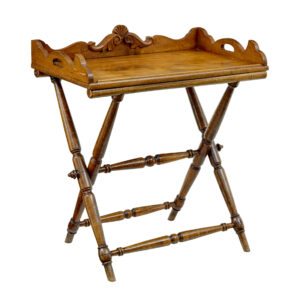 19TH CENTURY SOLID OAK GOTHIC REVIVAL BUTLERS TRAY ON STAND