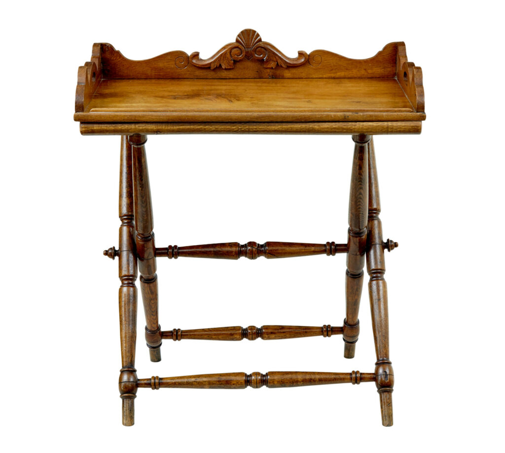 19th Century Solid Oak Gothic Revival Butlers Tray on Stand — image 9