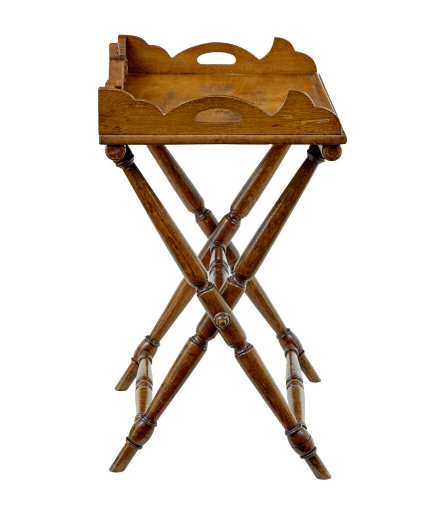 19th Century Solid Oak Gothic Revival Butlers Tray on Stand — image 7