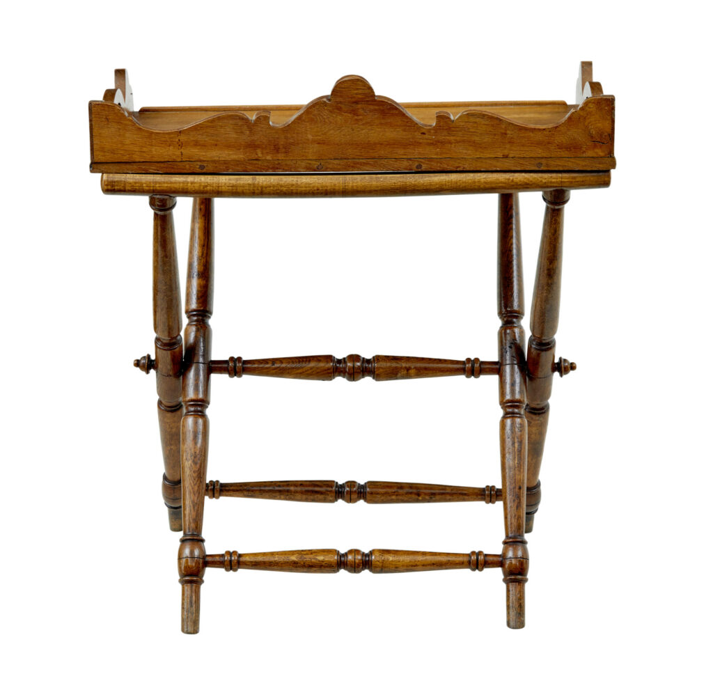 19th Century Solid Oak Gothic Revival Butlers Tray on Stand — image 6