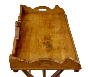 19th Century Solid Oak Gothic Revival Butlers Tray on Stand — thumbnail 5