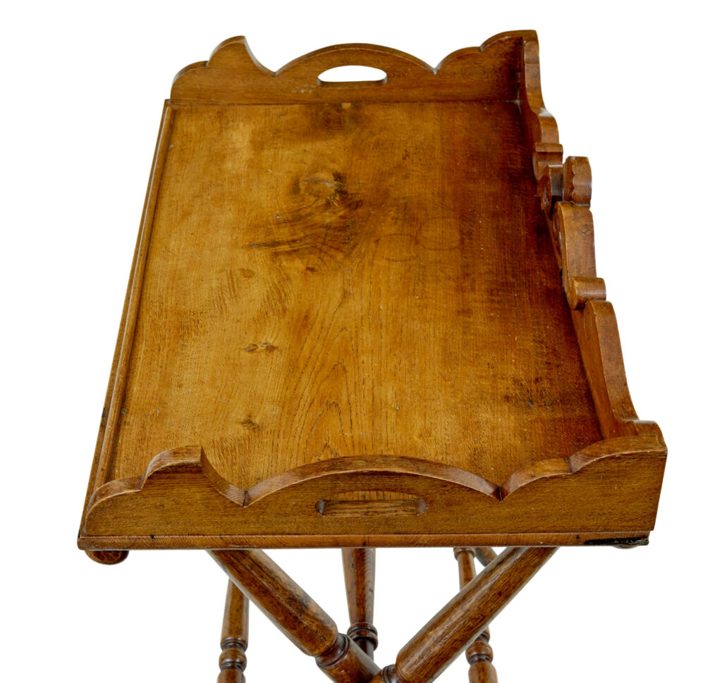 19th Century Solid Oak Gothic Revival Butlers Tray on Stand — image 4