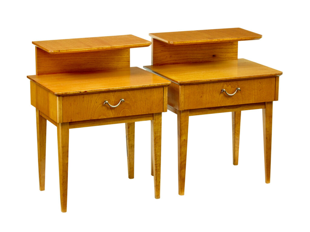 Mid Century Pair of Scandinavian Elm Bedside Tables