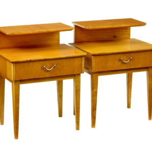 MID CENTURY PAIR OF SCANDINAVIAN ELM BEDSIDE TABLES