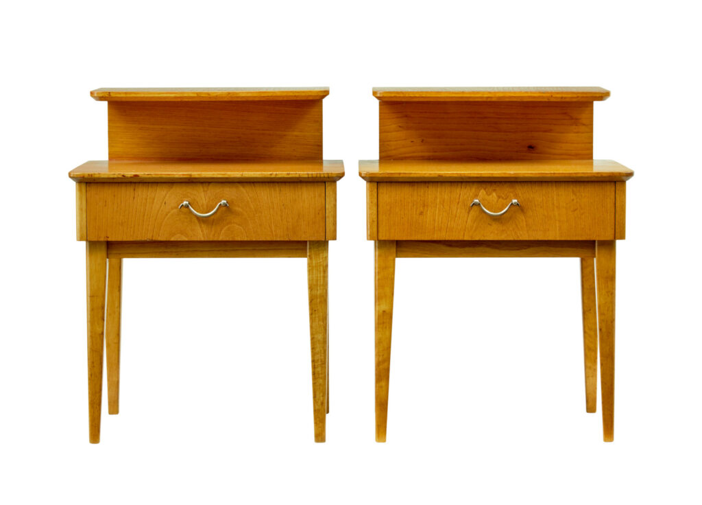 Mid Century Pair of Scandinavian Elm Bedside Tables — image 9