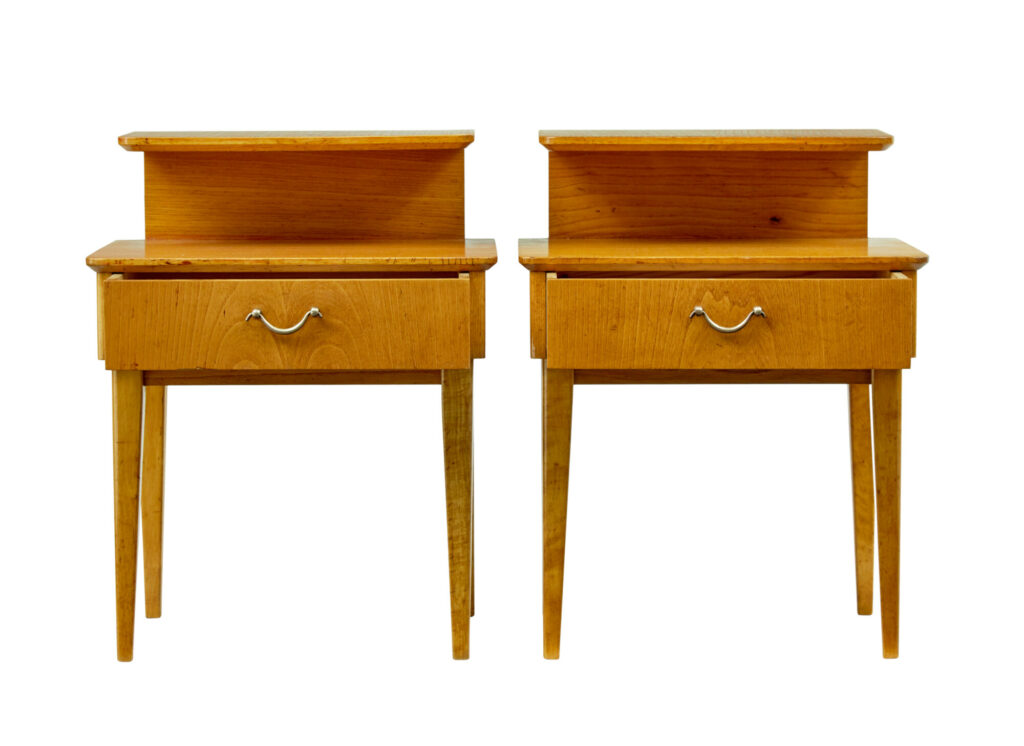 Mid Century Pair of Scandinavian Elm Bedside Tables — image 8