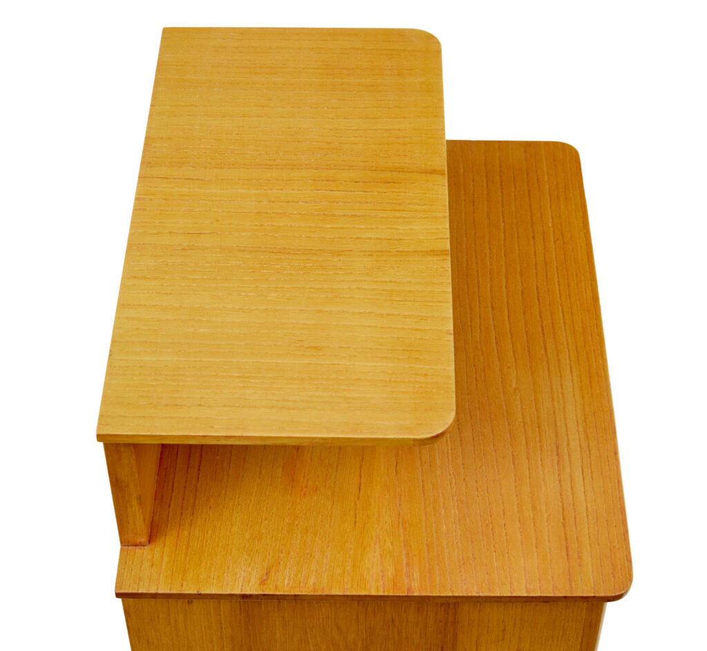 Mid Century Pair of Scandinavian Elm Bedside Tables — image 4