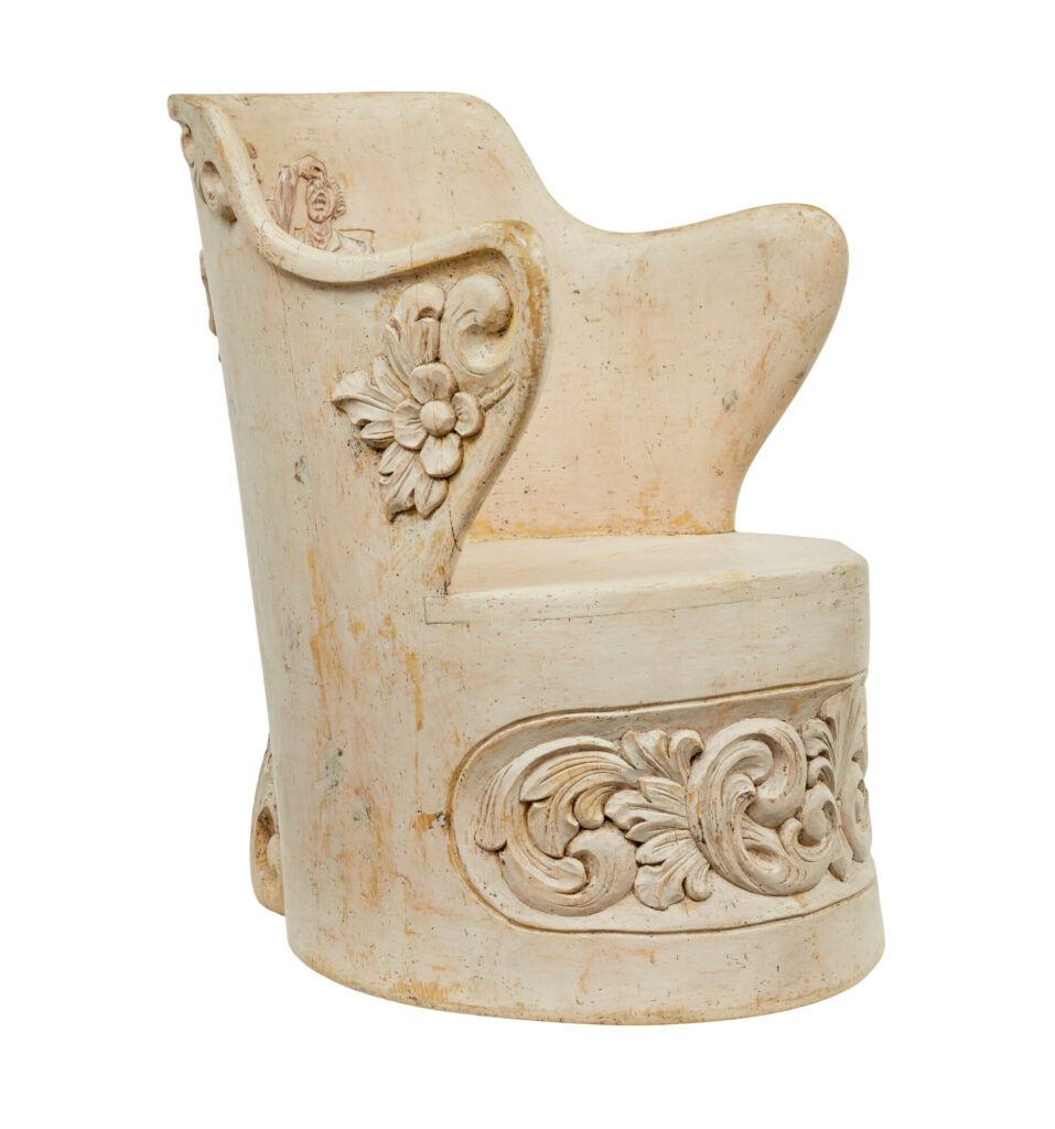 19th Century Gothic Revival Painted Dug Out Chair