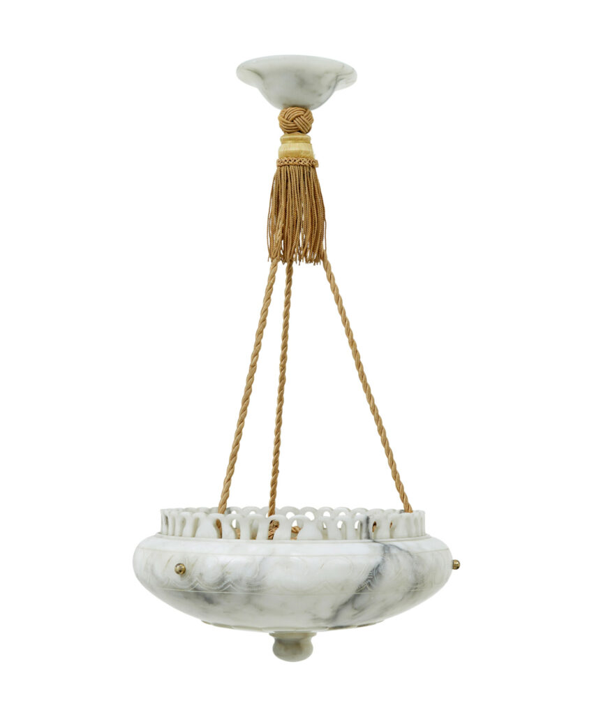 Hand Carved Alabaster Art Deco Ceiling Light