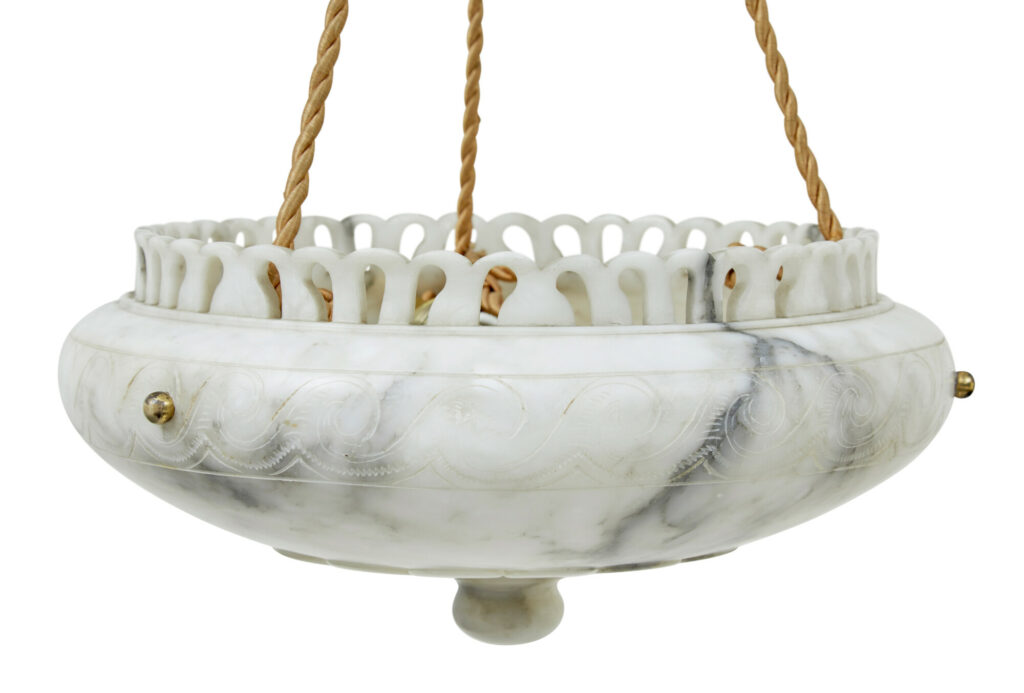 Hand Carved Alabaster Art Deco Ceiling Light — image 11