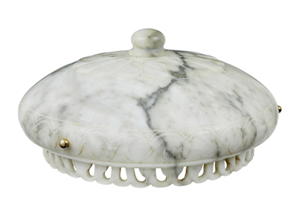Hand Carved Alabaster Art Deco Ceiling Light — image 3