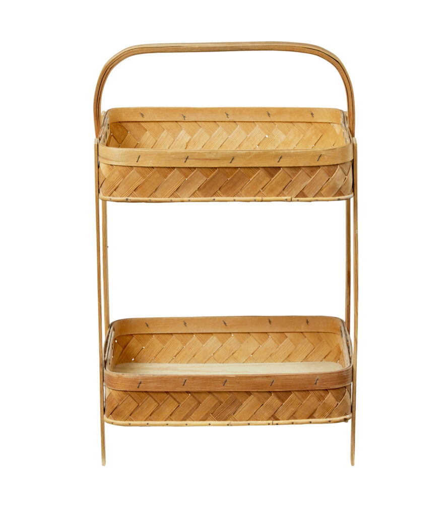 Early 20th Century Handmade Woven Pine 2 Tier Stand — image 5
