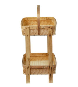 Early 20th Century Handmade Woven Pine 2 Tier Stand — thumbnail 4