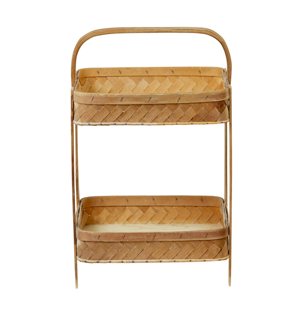 Early 20th Century Handmade Woven Pine 2 Tier Stand — image 3
