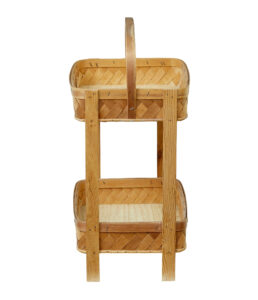 Early 20th Century Handmade Woven Pine 2 Tier Stand — thumbnail 2