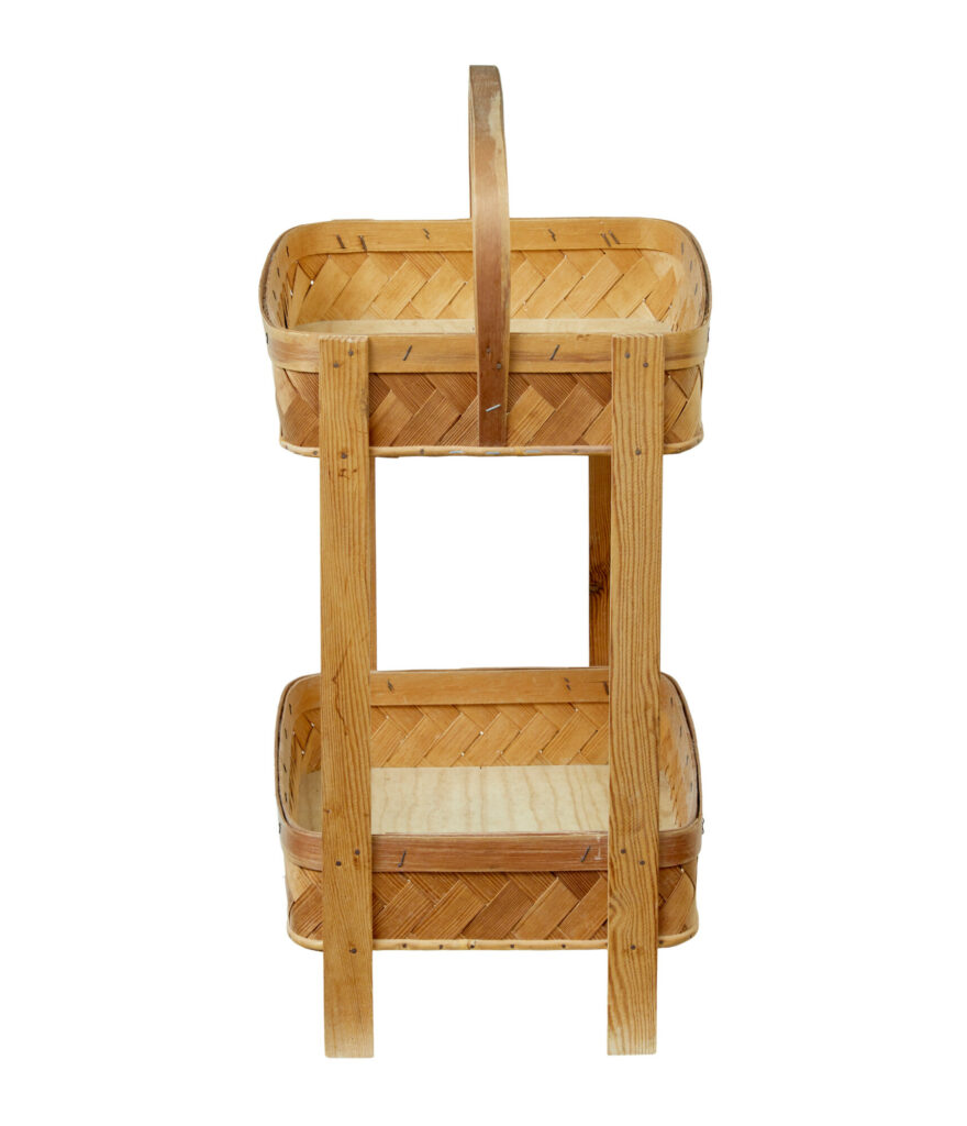 Early 20th Century Handmade Woven Pine 2 Tier Stand — image 2