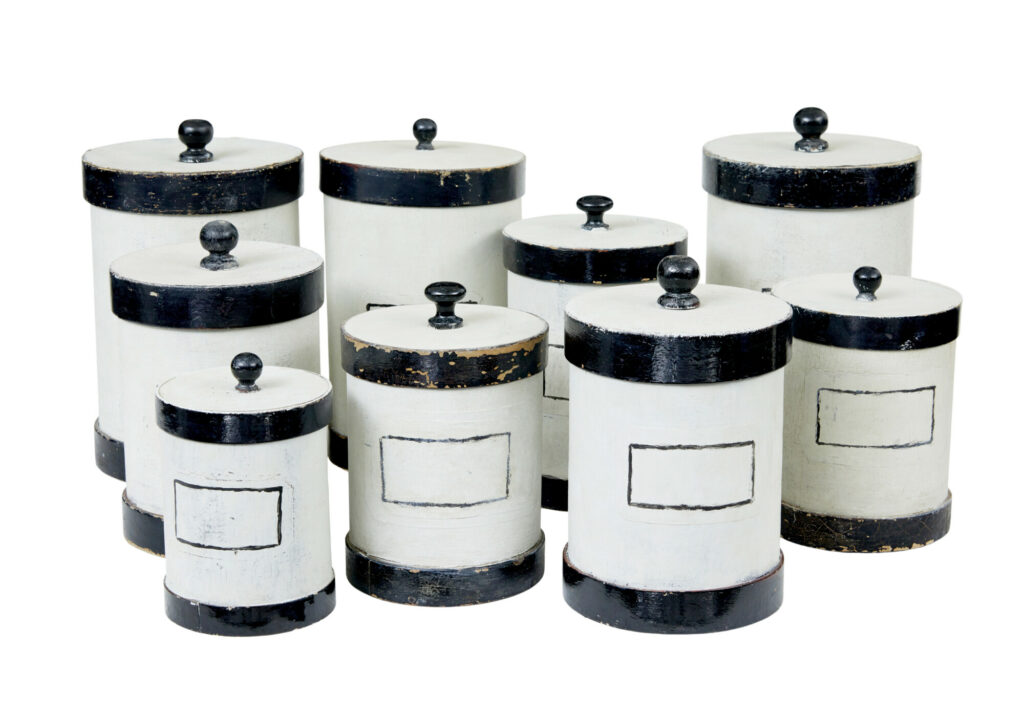 Set of 8 1930's Scandinavian Painted Chemist Jars — image 2