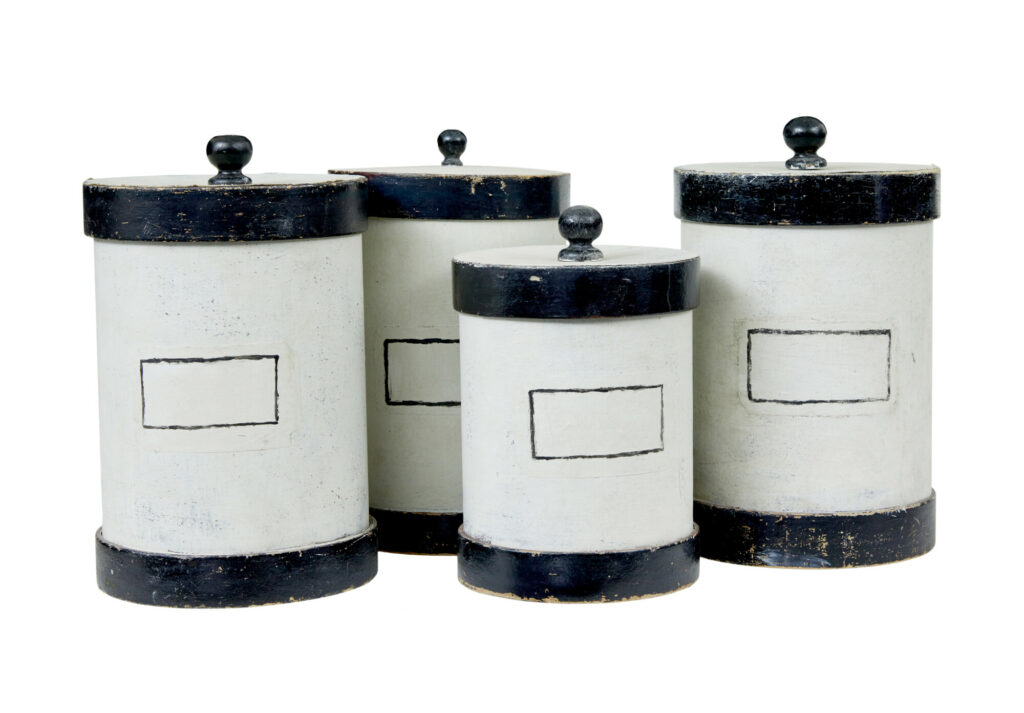 Set of 8 1930's Scandinavian Painted Chemist Jars — image 6