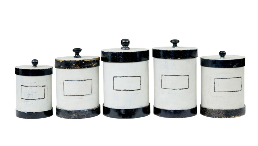 Set of 8 1930's Scandinavian Painted Chemist Jars — image 5