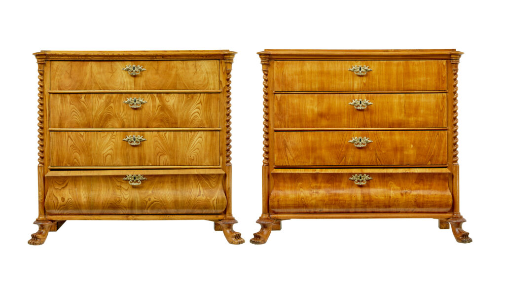 Pair of Mid 19th Century Swedish Carved Elm Chest of Drawers