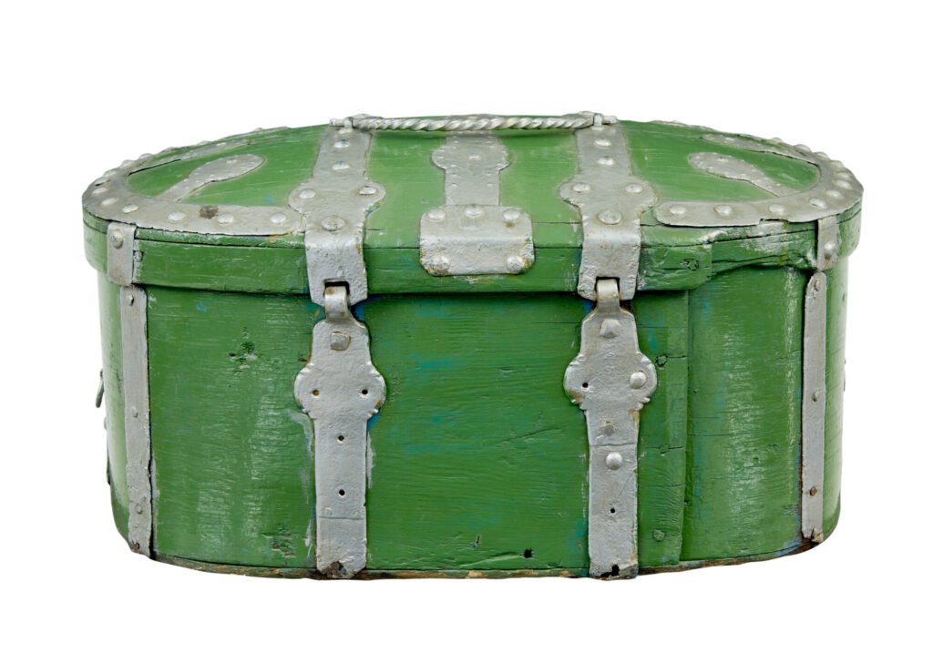 Swedish 19th Century Green Painted Shaped Strong Box — image 3